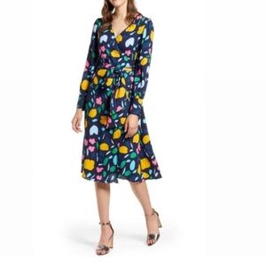 NEW Nordstrom - Halogen Long Sleeve Floral Navy Wrap Dress - XL